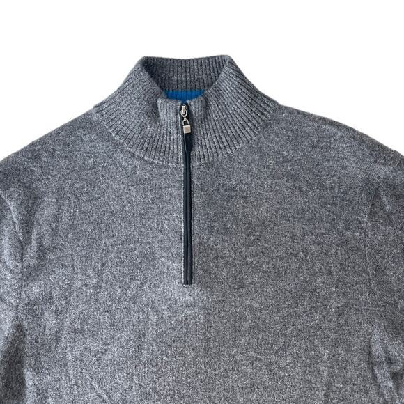 3-29 QI CASHMERE Men's Henley Sweater 100%Cashmere Gray S - Picture 3 of 16